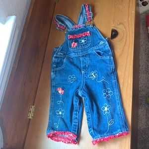 Jeans Wear Girl Overalls with ladybug and floral embroidery size 12m